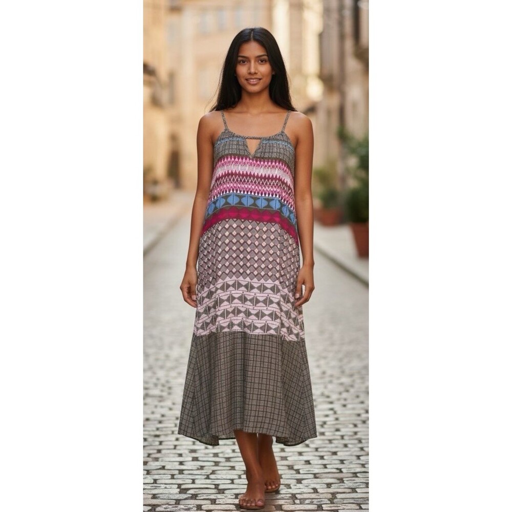 Prana midi lined strappy dress lightweight sz M summer travel vacation